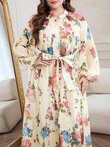 Modelyn Đầm dáng suông dài tay cổ đứng in hoa, cỡ lớn, thích hợp cho mùa xuân/thu. - Nhiều màu - Xem 7
