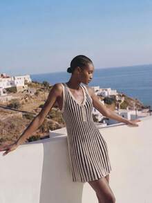 Maija Outfit Deas Of  Dress,Women's Striped Button Design Sleeveless Casual Knit Dress,Beach Dresses ,Vacation Dresses,Holiday Outfits For Women - Multicolor - View 3