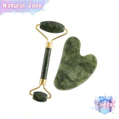 Conjunto de Rolo de Jade Natural e Gua Sha, Rolo de Jade para Rosto Feminino, Pedra Gua Sha de Quartzo Rosa, Rolo Massageador de Rosto, Gua Sha e Rolo de Jade, Beleza, Produtos de Cuidados com a Pele, Spa, Autocuidado, Ferramentas de Cuidados com a Pele, Cuidados com o Rosto, Suprimentos para Esteticistas, Massagem, Ferramenta de Massagem Facial, Rolo Facial