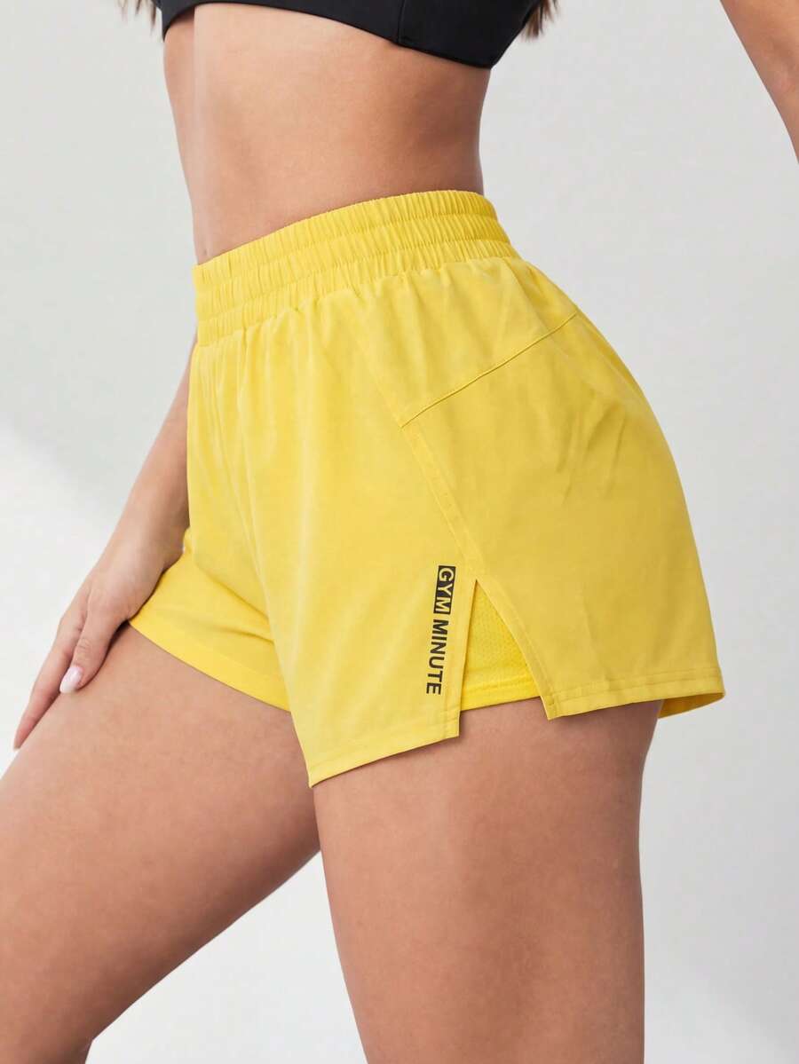 Easithlete 休闲百搭黄色夏季二合一舒适不透瑜伽短裤 - 黃色 - 查看 1