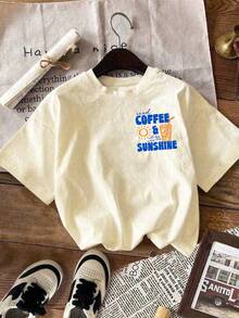EMERY ROSE Women's Iced Coffee And Sunshine Shirt, Iced Coffee Shirt, Coffee Lover - Apricot - View 3