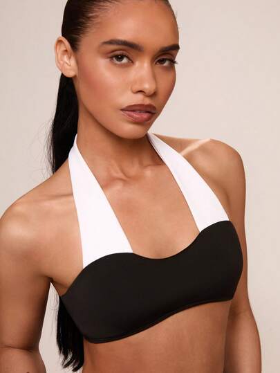 SHEIN BAE Women's Summer Black & White Patchwork Racerback Cropped Sports Tank Top