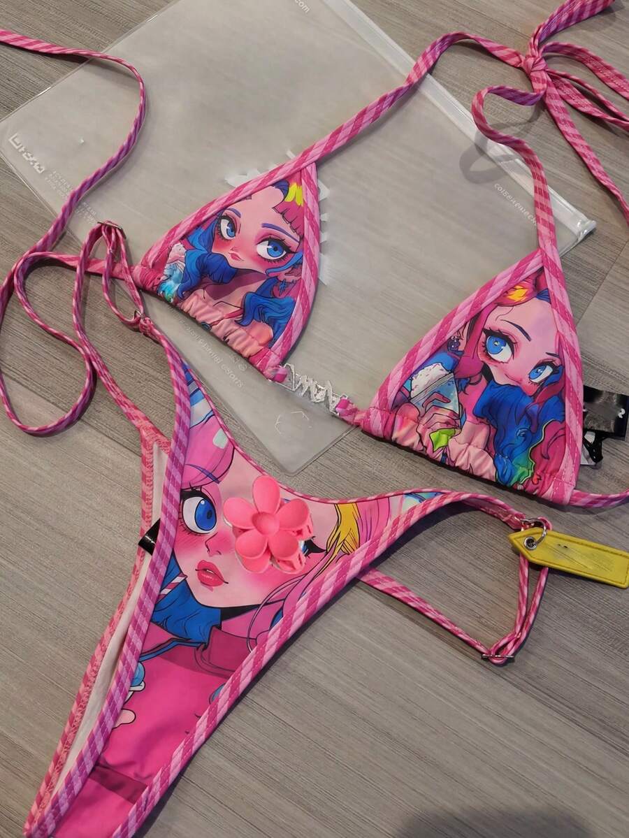 Swim Vcay Bộ bikini hai mảnh gợi cảm họa tiết chân dung dành cho nữ, thích hợp cho kỳ nghỉ hè. - Nhiều màu - Xem 1