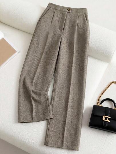 Franclia Plus Size Women Casual Slim Fit Long Suit Pants, Coffee Color, Autumn/Winter