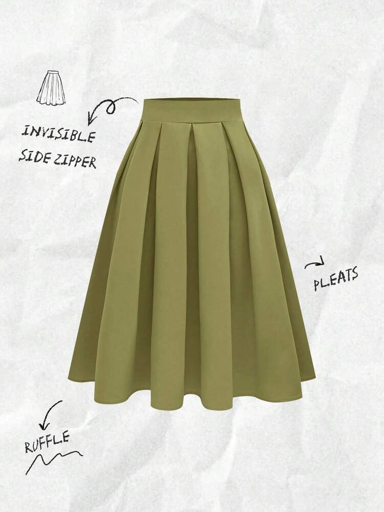 Olithes Women's Casual Pleated Skirt, Versatile For Spring