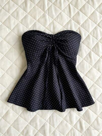 Elamini Women's Polka Dot Print Cinched Waist A-Line Camisole Top, Spring/Summer