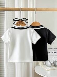 Baby Boys Polo Collar Embroidered Short Sleeve T-Shirt. This Item Combines The Classic Polo Shirt Design With A Fashionable And Lively Embroidered Pattern, - Multicolor - View 2