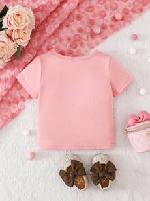 SHEIN Baby Girl Solid Color Round Neck Casual Versatile Daily Wear Top - Pink - View 2