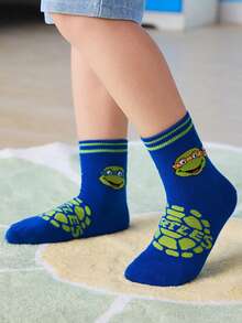 TEENAGE MUTANT NINJA TURTLES | SHEIN 2 Pairs Cotton Soft & Breathable Moisture-Wicking Kids Stripes Mid-Calf Socks Blue&White Cute Cartoon Boys Preppy Style Crew Socks Reinforced Toe & Heel For Durability All Seasons All-Match School & Outdoor Summer Winter - Multicolor - View 5