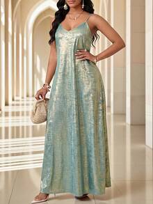 Fleurora 大码薄荷绿吊带无袖长款夏季连衣裙 春季连衣裙 婚礼宾客礼服 女士派对礼服 优雅派对礼服 婚礼/派对/鸡尾酒会礼服 女士奢华晚礼服 女士正式礼服 女士优雅特殊场合礼服 派对礼服 金属光泽闪亮连衣裙 - 淺藍色 - 查看 5