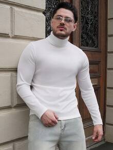 LEOGASHI LEOGASHI Camiseta casual de cuello alto y unicolor para hombres, se puede usar como capa base, para otoño, top de manga larga - Blanco - Ver 6