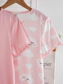Genkimix Kids Tween Girls' Sweet Pink Butterfly Print A-Line 2 Pieces Short Sleeve Long Nightgown Loungewear Set - Pink - View 4