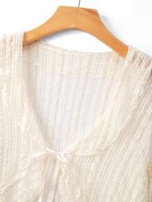 K-Vae Women's Summer New Lace Sunscreen Cover Up, Short Tie-Front Ruffle Flare Sleeve Sheer Cover Up Thin Jacket - Apricot - View 8
