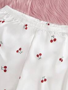 2 piezas Conjunto de pijama para adolescentes, pantalón largo y traje de estar por casa de manga larga en tela de dobby verde oliva con estampado floral rosa - Multicolor - Ver 7