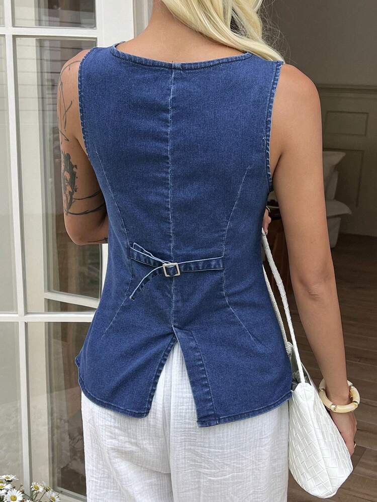 Contrast Floral Embroidered Fitted Sleeveless Casual Tank Top For Women, Summer Babydoll Top