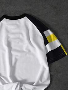 Manfinity Roghcode Men's Letter Print Round Neck Color Block Casual Everyday T-Shirt - Multicolor - View 5