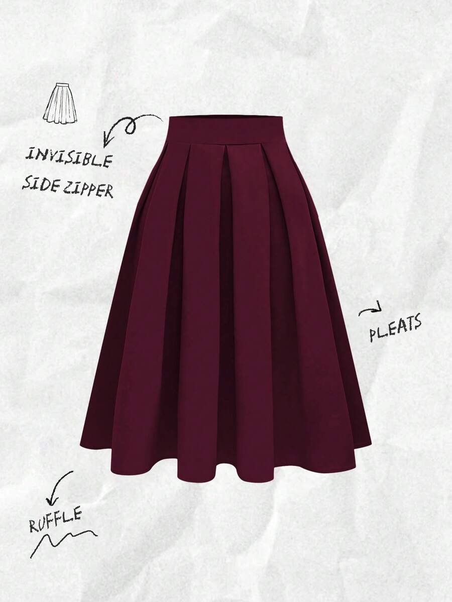 Olithes Women's Casual Pleated Skirt, Versatile For Spring & Autumn - Red Violet - View 1