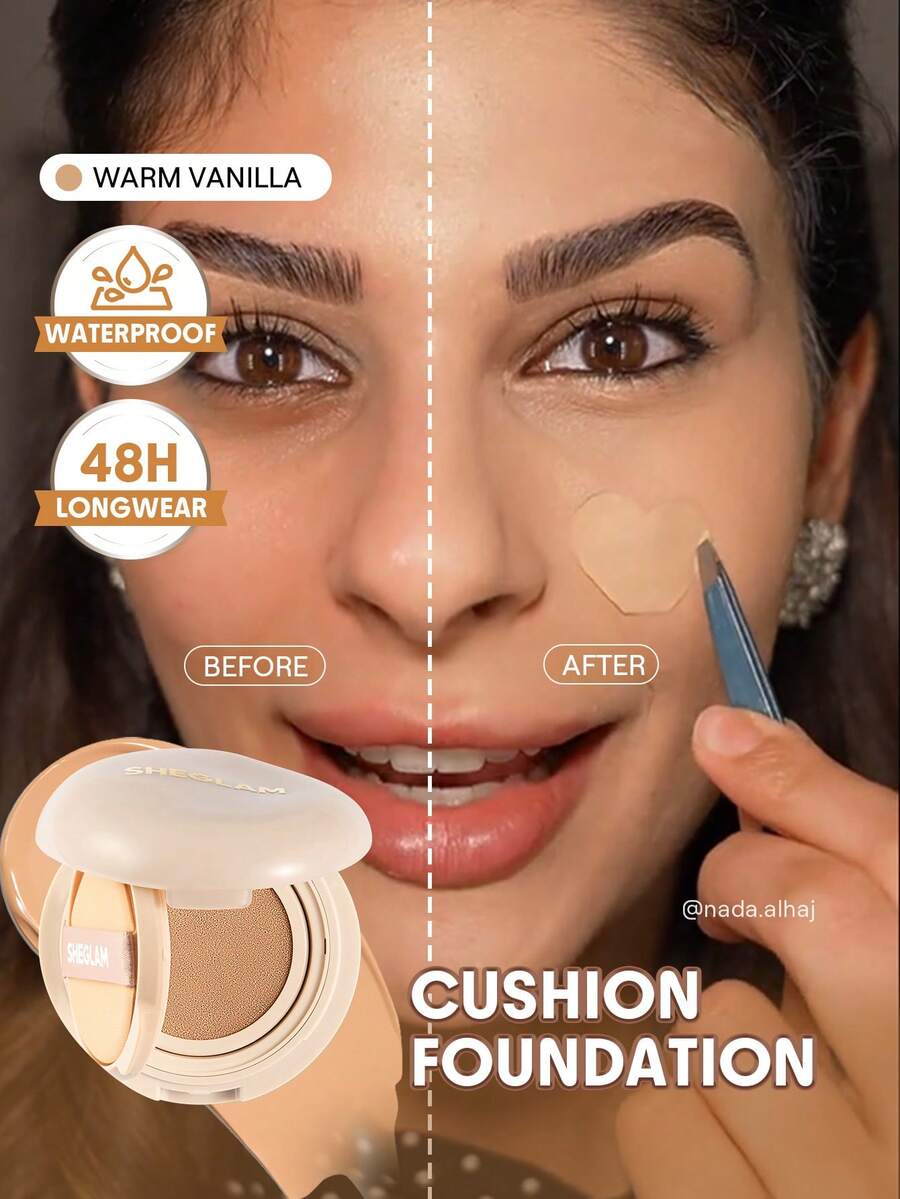 SHEGLAM Lock & Go Long-Lasting Cushion Foundation-Warm Vanilla Brand Beauty Makeup Face Paint Cosmetic For Women Girls Perfect For Spring Summer Ideal For Y2K Fancy Fashion Suitable For Birthday Mother'S Day Gift Rave Party Ready Best Color - Warm Vanilla - View 1