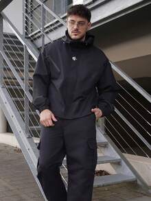 LEOGASHI LEOGASHI Men Casual Black Techwear Rain Y2k Style Long Sleeve Jacket,Outdoor Windbreaker, Parka,Baggy,Winter Jacket,Streetwear, Fall - Black - View 4