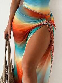Swim SXY Bộ bikini 3 món mùa hè mới dành cho nữ, gồm áo croptop dây buộc gradient và váy buộc hông, thích hợp cho tiệc biển, trang phục đi biển, trang phục dự tiệc, đồ hai mảnh nghỉ dưỡng, váy đi nghỉ mát, bộ bikini kèm áo khoác ngoài, bộ 2 mảnh áo khoác ngoài bikini, trang phục đi biển, váy đi biển cho nữ. - Nhiều màu - Xem 5