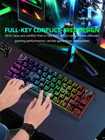 Teckwe 1 Carcaça de Teclado Mecânico com Fio de 61 Teclas, Resposta Rápida, Alta Sensibilidade, Operação de Digitação Confortável, Operação de Digitação Suave, Anti-Ghosting, Tamanho Compacto, Adequado para Trabalho de Escritório, Jogos, PC, Laptops, Desktops, Negócios Gerais Diários, Aprendizagem, Entretenimento Doméstico, Jogos de Moda, Ferramentas Essenciais