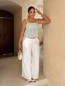 Maria Perezxox Top de tirantes escote espalda abierta con volante y estampado de cuadros con atar - Verde - Ver 4