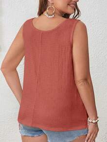 SHEIN VCAY Plus Size Solid Color Minimalist Sleeveless Tank Top - Watermelon Pink - View 2