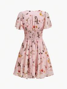 Ellevyn Đầm ngắn dáng chữ A thanh lịch dành cho nữ, cổ chữ V, in hoa, tay bồng, thắt eo, đính cúc, thích hợp cho kỳ nghỉ, đi làm, hẹn hò, đi chơi, dự đám cưới, dạ hội. - Nhiều màu - Xem 2