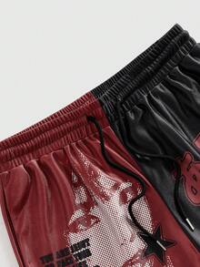 ROMWE MEN Men's Slogan Print Drawstring Waist Casual Loose Shorts - Multicolor - View 3