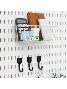 1 pieza Organizador de pared de tablero perforado negro, estantería de almacenamiento multifuncional de pared, adecuado para sala de manualidades, baño, despensa, oficina y juegos, solución de pared colgante para auriculares, teclados y consolas de juegos, estantes de utilidad - Multicolor - Ver 5