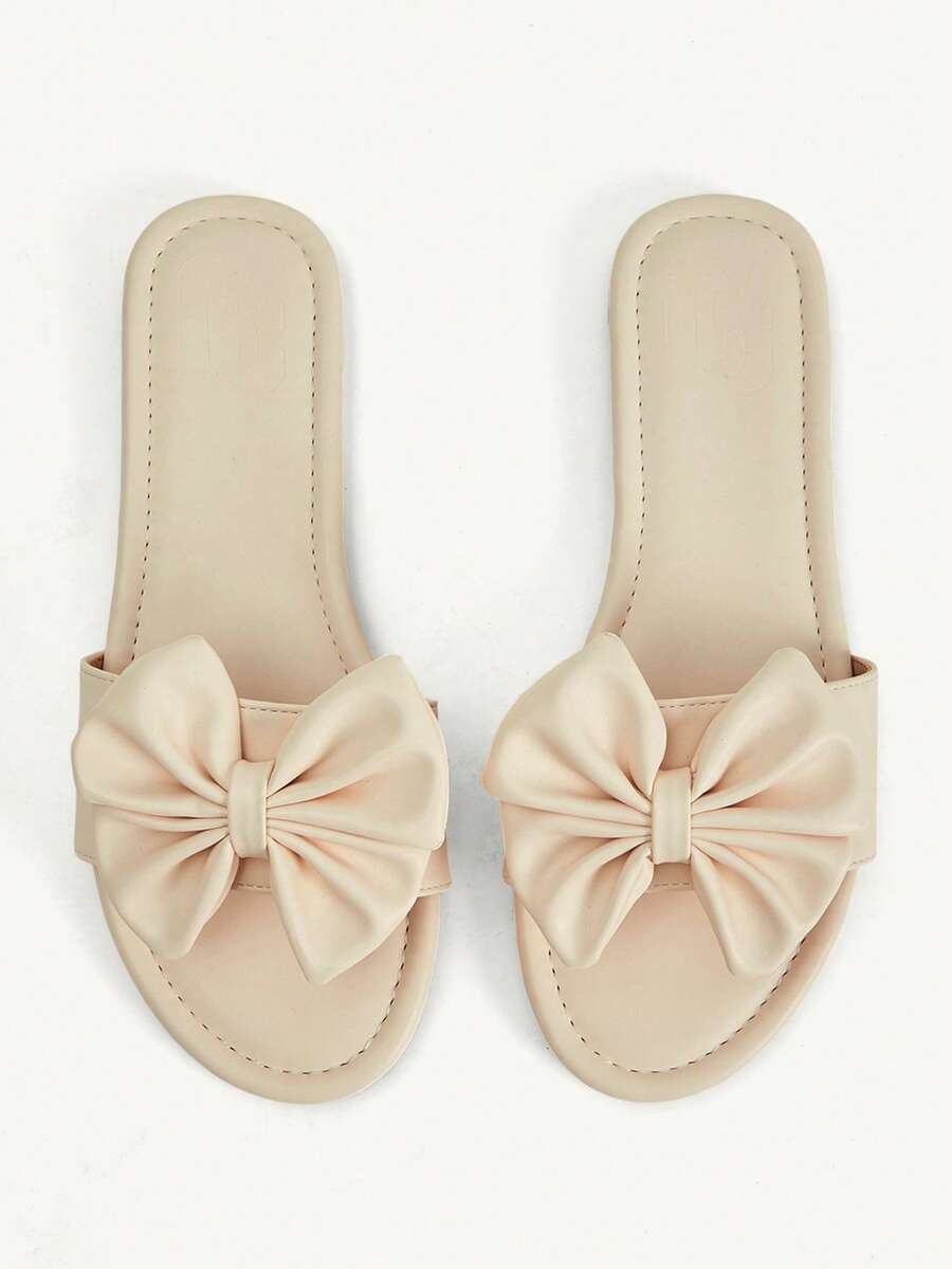 CUCCOO CHICEST Chaussures femme style minimaliste classique, sandales plates femme style mignon avec décoration nœud, élégantes et confortables - Nude - Voir 1
