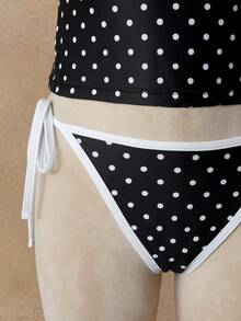 Bellisia Bộ áo hai dây tankini in họa tiết chấm bi dành cho nữ - Đen và trắng - Xem 6