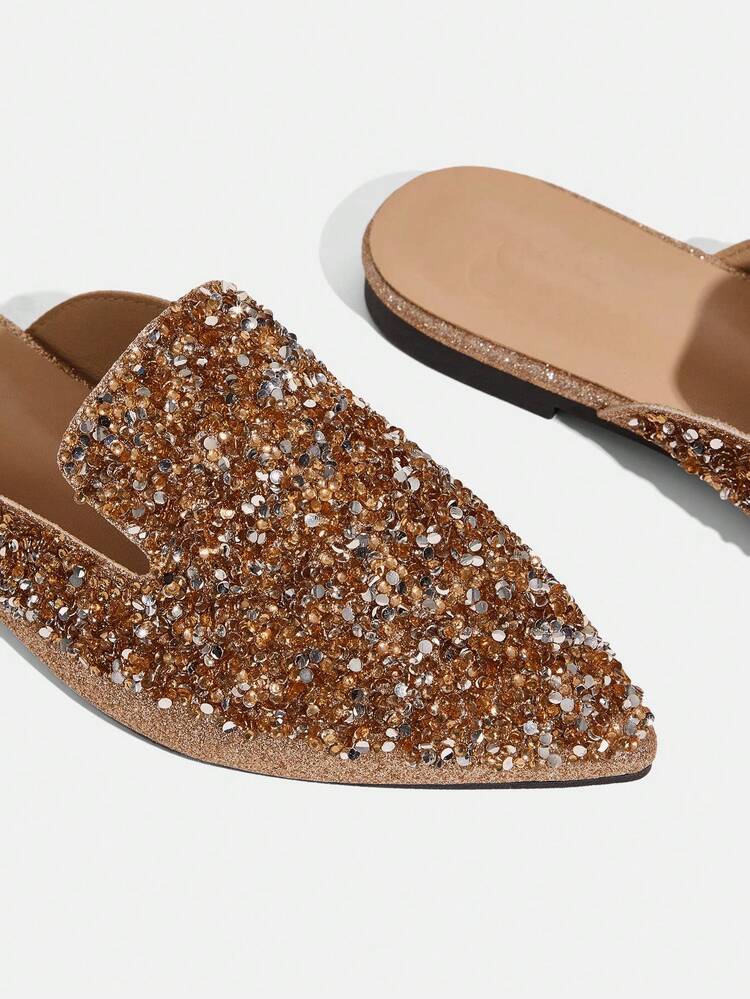 CUCCOO TILAWA Women's Fashion And Elegance Glass Rhinestone Pointed Flat Shoes