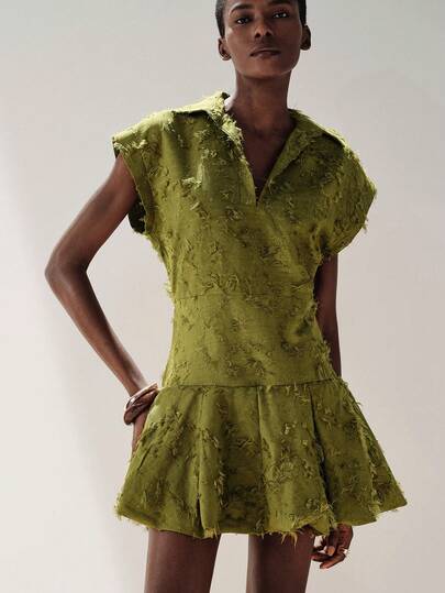 Aveloria Modichic New Fashion Women's Casual Vacation Lapel Ruffle Hem Short Dress
