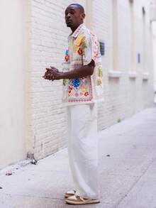 BelSigned BelSigned Camisa corta de hombre con estampado floral de estilo callejero de moda, estilo streetwear - Albaricoque - Ver 4