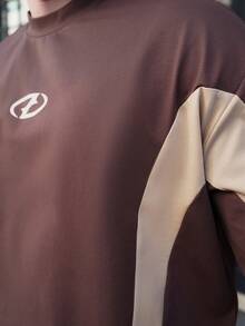 LEOGASHI LEOGASHI Men's Knitted Casual Daily Loose Short Sleeve Patchwork T-Shirt - Brown - View 3