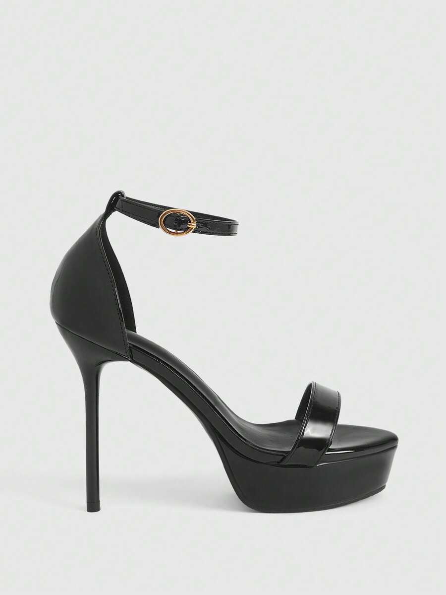 CUCCOO LuxiPop 2026新款细跟露趾防水凉鞋，时尚简约，超高跟12cm，性感约会款 - 黑色 - 查看 1