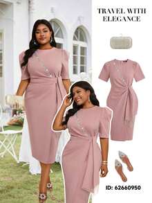 Fleurora 春夏秋冬优雅A字连衣裙，镂空刺绣立领，粉色，大码，情人节服装，情人节礼物 - 粉色 - 查看 9