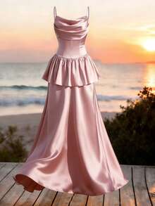 Elenzga Elegantes romantisches Rüschenkleid mit A-Linie, Herzausschnitt und Taillenraffung, geeignet für Partys, Hochzeiten, Musikfestivals - Babypink - Übersicht 3