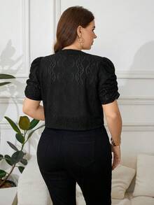 Reflora Plus Size Women Jacquard Short Sleeve Jacquard Jacket - Black - View 2