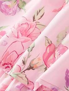 SHEIN MOD Summer Garden Vacation Pink Floral Print Cake Skirt, Puff Sleeve Short Dress, Tiered Mini Dress, Picnic Dresses For Ladies, Tea Party Dress For Women, Pink Floral Dress, Rose Print Dress,Summer Dress ,Festival Outfits For Women Cute Dresses For Women Floral Print Dress - Pink - View 6