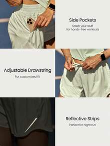 GLOWMODE 4英寸 VitalSwift 速干超轻中腰抽绳反光跑步短裤，内置防臭内裤拉链口袋，适合高强度运动跑步训练 - 綠色 - 查看 4
