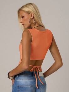 SHEIN Forever 21 春夏女装情人节/休闲/复古/音乐节/乡村音乐会/早午餐/返校节/复活节/宾客/下午茶/基础款/音乐会/舞会/婚礼/锐舞派对/正式/西部/鸡尾酒会/夜店/春季服装/生日/可爱/优雅/外出/度假/办公室/机场/2000年代风格/街头风/露背镂空吊带红色 - 珊瑚橙 - 查看 2