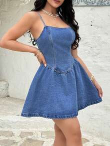 Rivivi 女士牛仔吊带迷你连衣裙 - 藍色 - 查看 3