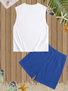 Manfinity RSRT 男士标准尺码修身背心短裤套装 - 藍色 - 查看 3