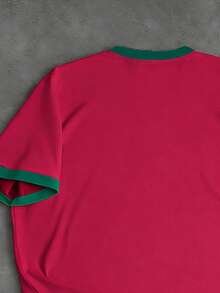 Manfinity Homme Men's Patchwork T-Shirt Manfinity Hypemode, Green & Yellow Brazil Football Sports & Letter Print Pattern, Contrast Color Short Sleeve - Red - View 5