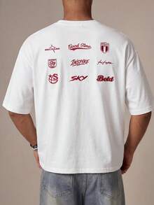 Manfinity Unisex Áo thun nam tay ngắn cổ tròn màu trắng in chữ - trắng - Xem 2