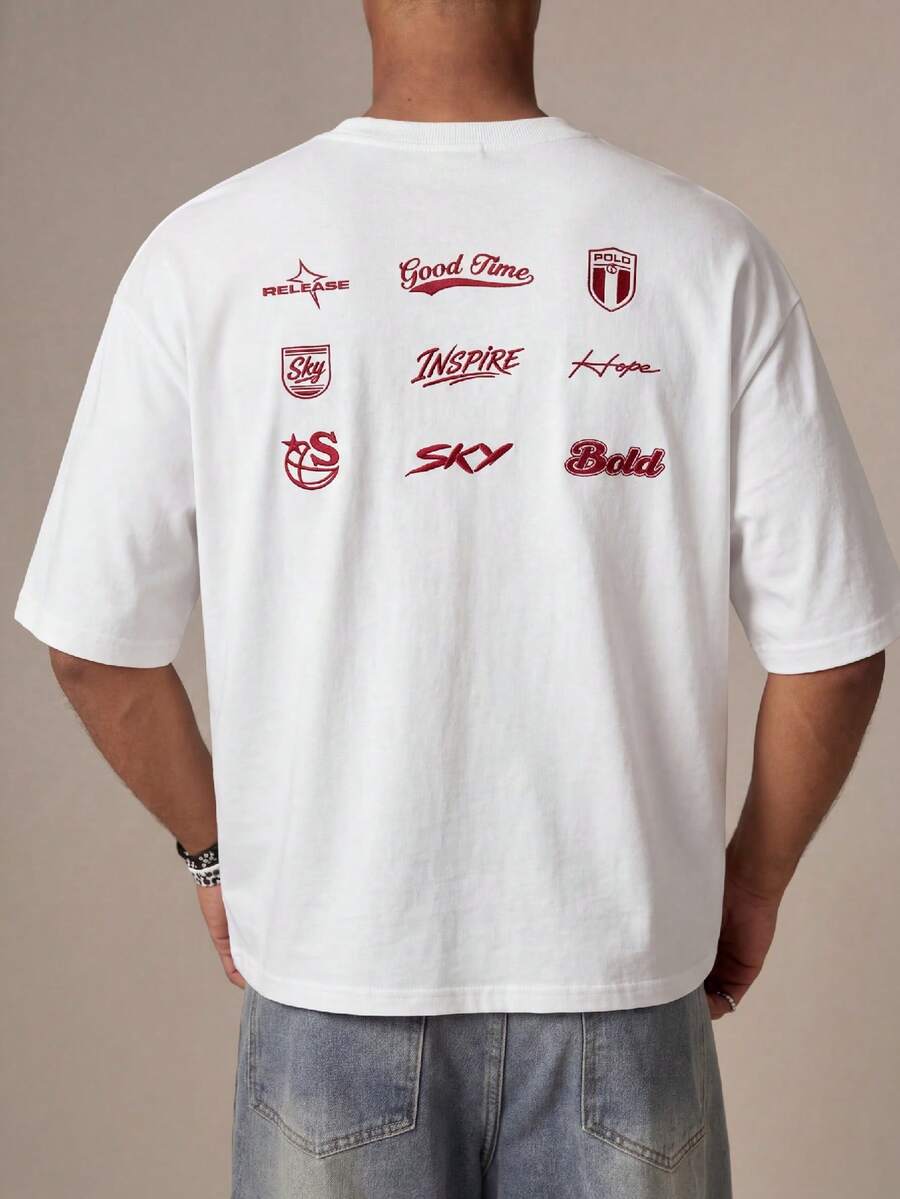 Manfinity Unisex Men's Screen Printed Letter Graphic Round Neck White Short Sleeve T-Shirt - White - View 1