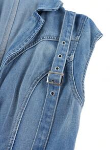 GlowEve Bộ jumpsuit denim nữ mùa hè dáng rộng, cài cúc nửa thân, kiểu dáng thường ngày, chất liệu denim mài, có ống loe. - Màu xanh lam - Xem 3