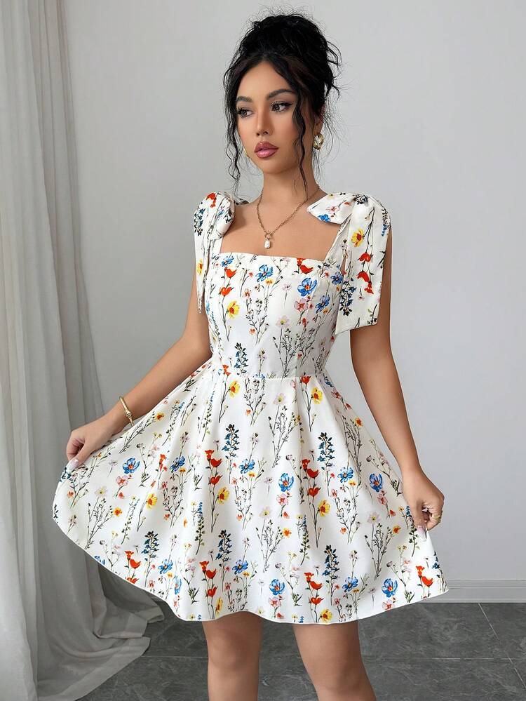 Selianne Women's Elegant Printed Halter High Waist A-Line Mini Dress, Versatile For Vacation, Commute And Daily Wear, Summer - Multicolor - View 6